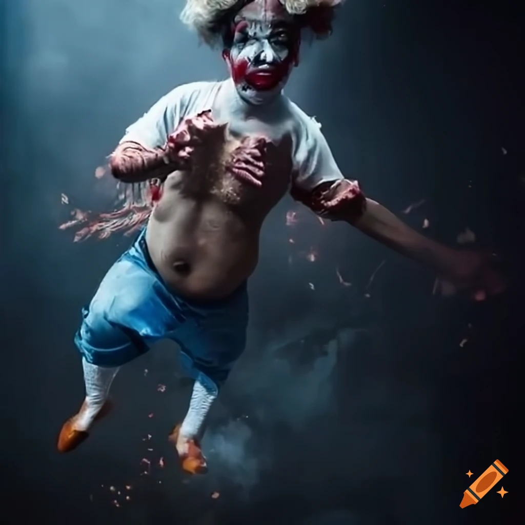 scary circus clown performing acrobatics
