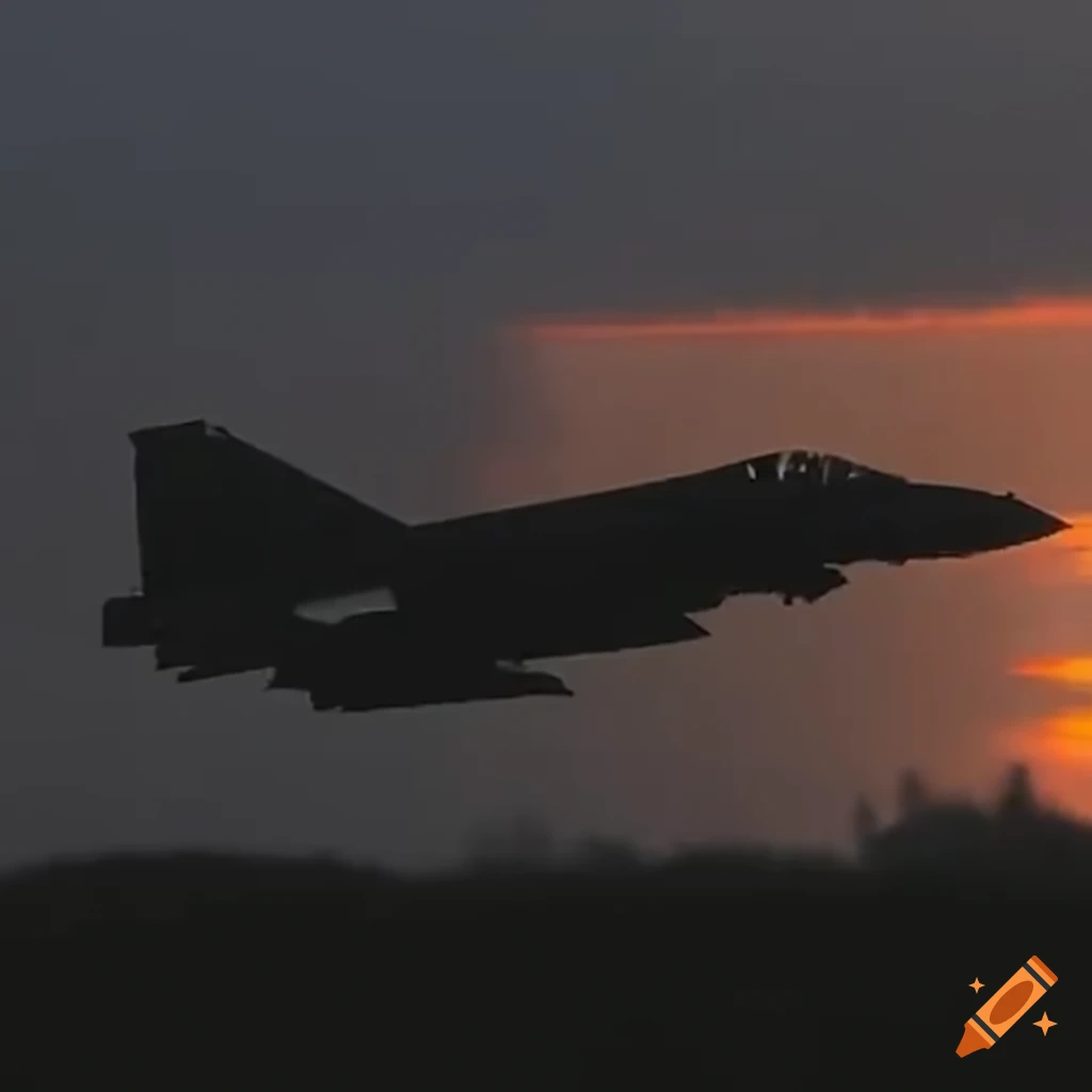 sunset takeoff of an F-4 phantom jet fighter