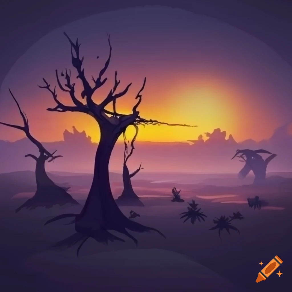 prehistoric landscape at dusk