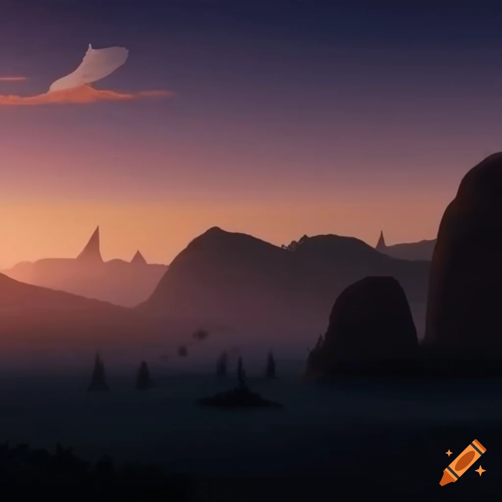prehistoric landscape at dusk
