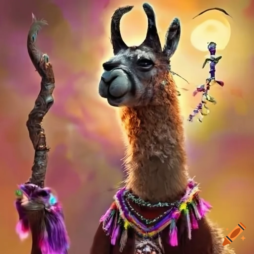 funny llama dressed as a shaman