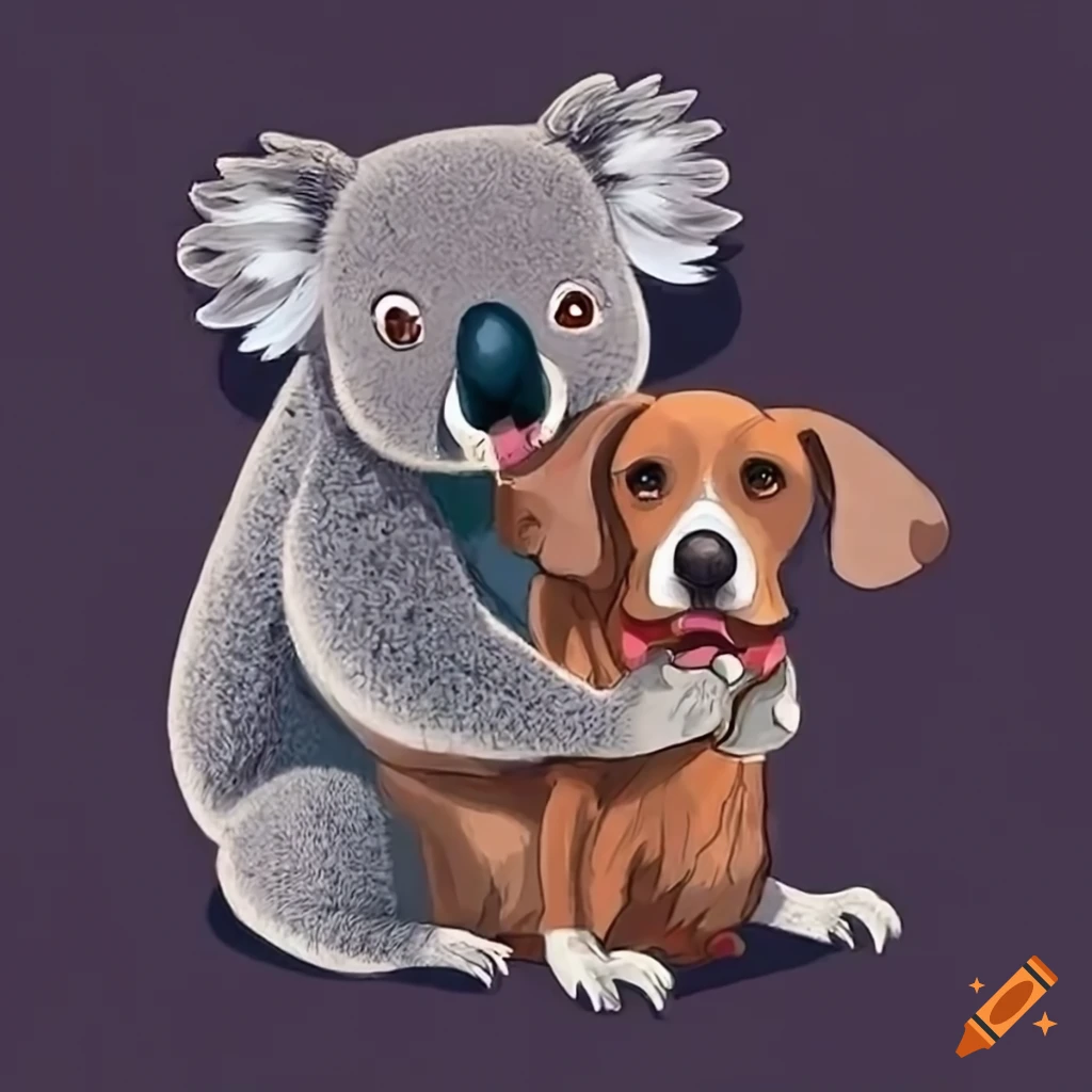 koala hugging a dog
