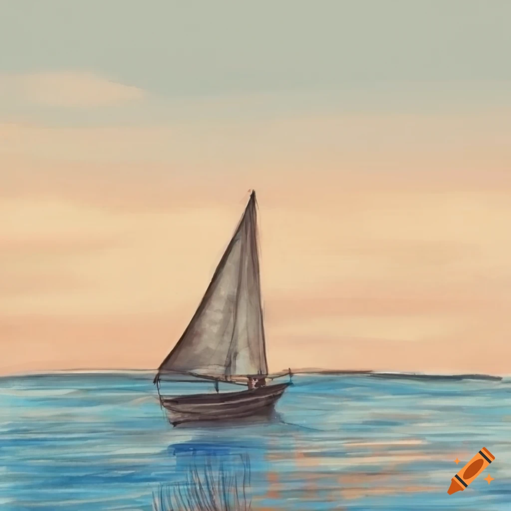 illustration of a girl alone on a sailboat on a lake