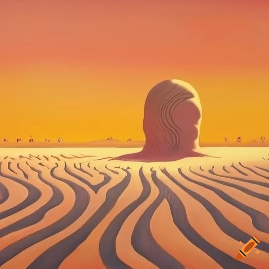 soft-colored painting of a desert labyrinth