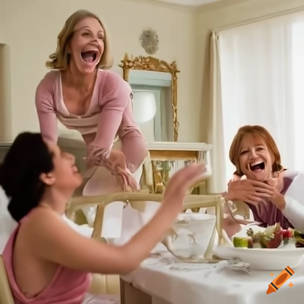 laughing moms in a dining room