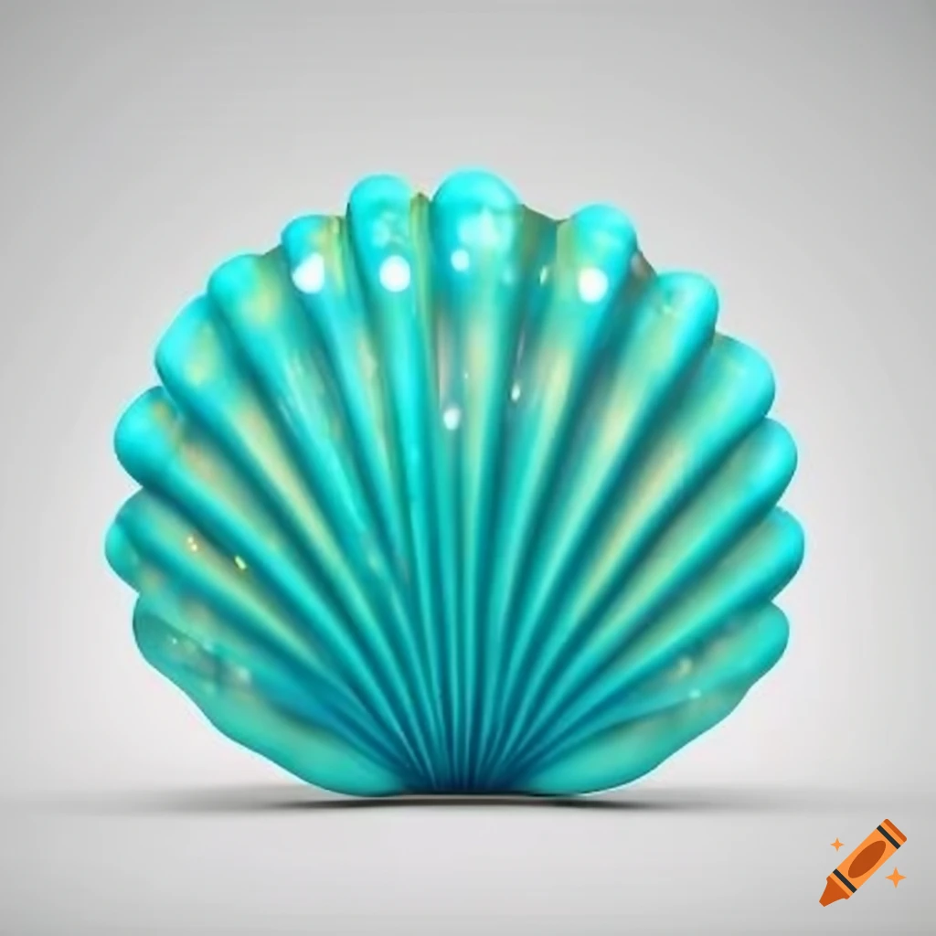 cartoon render of a turquoise seashell on white background