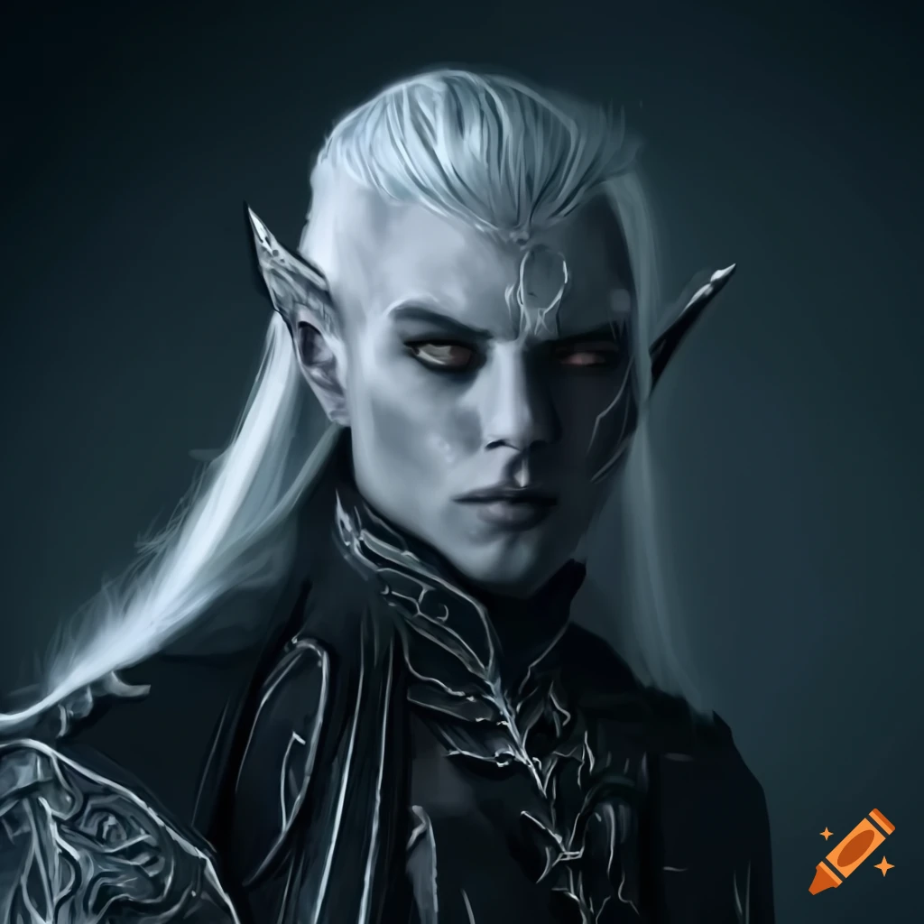image of a male dark elf necromancer with white hair