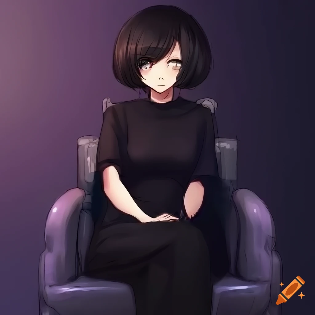 anime woman with a puffy bob in a salon