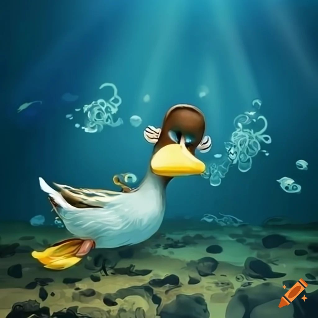 duck and monkey playing underwater