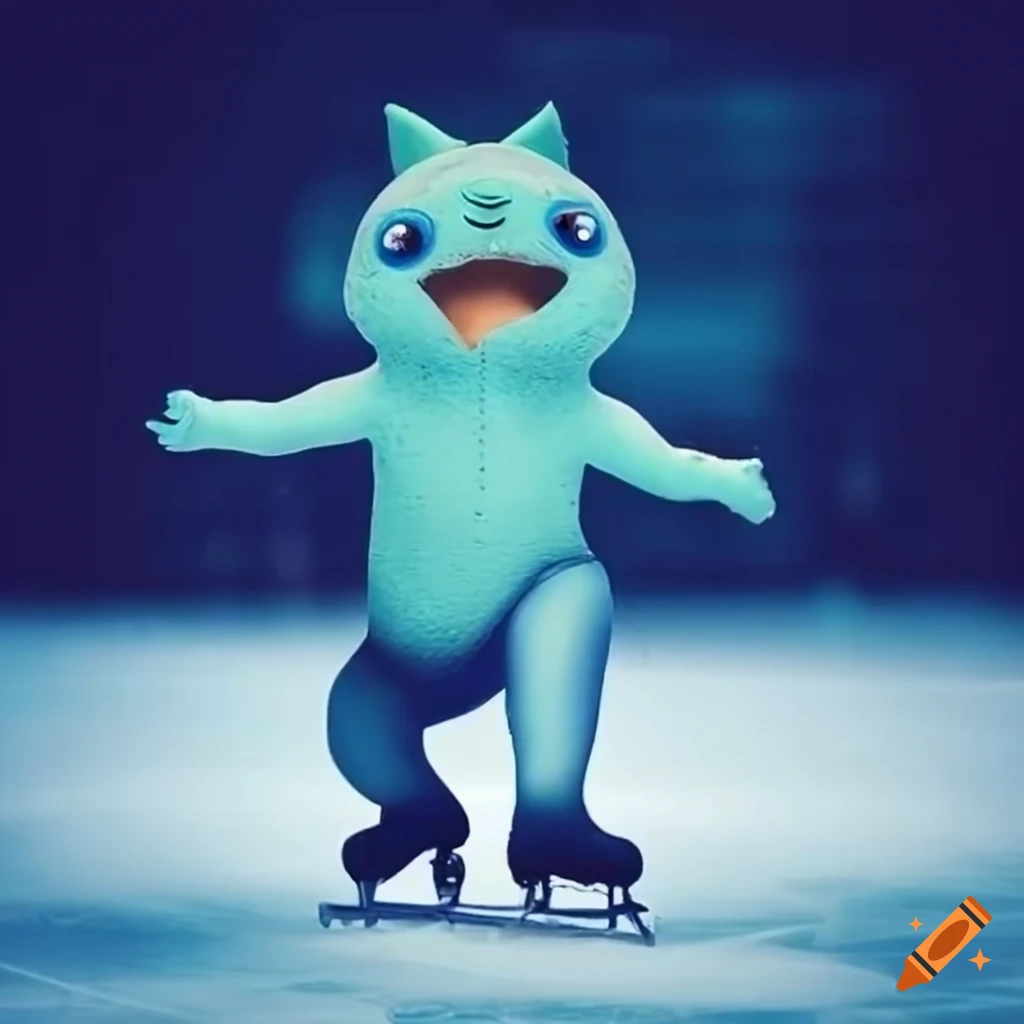 cute creature ice figure skating on ice surface