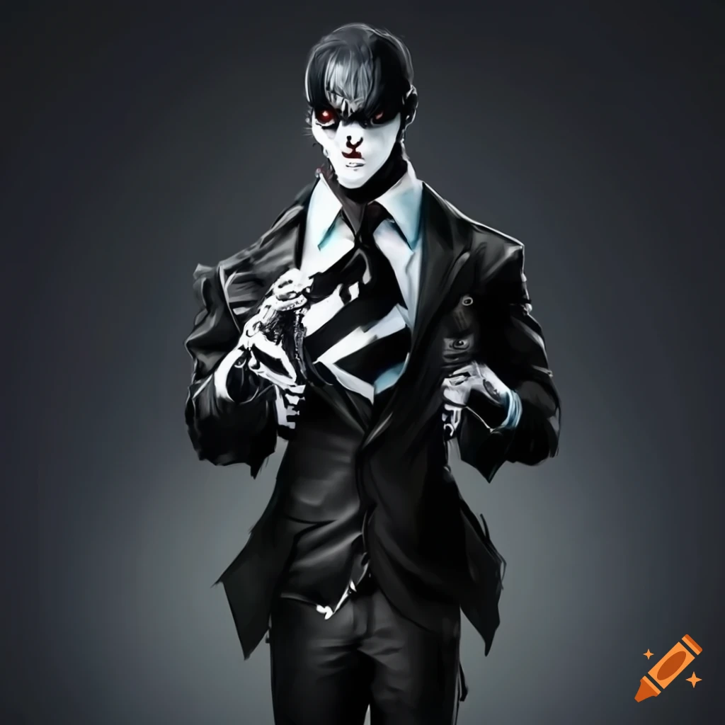 image of a stylish villain in a black and white suit