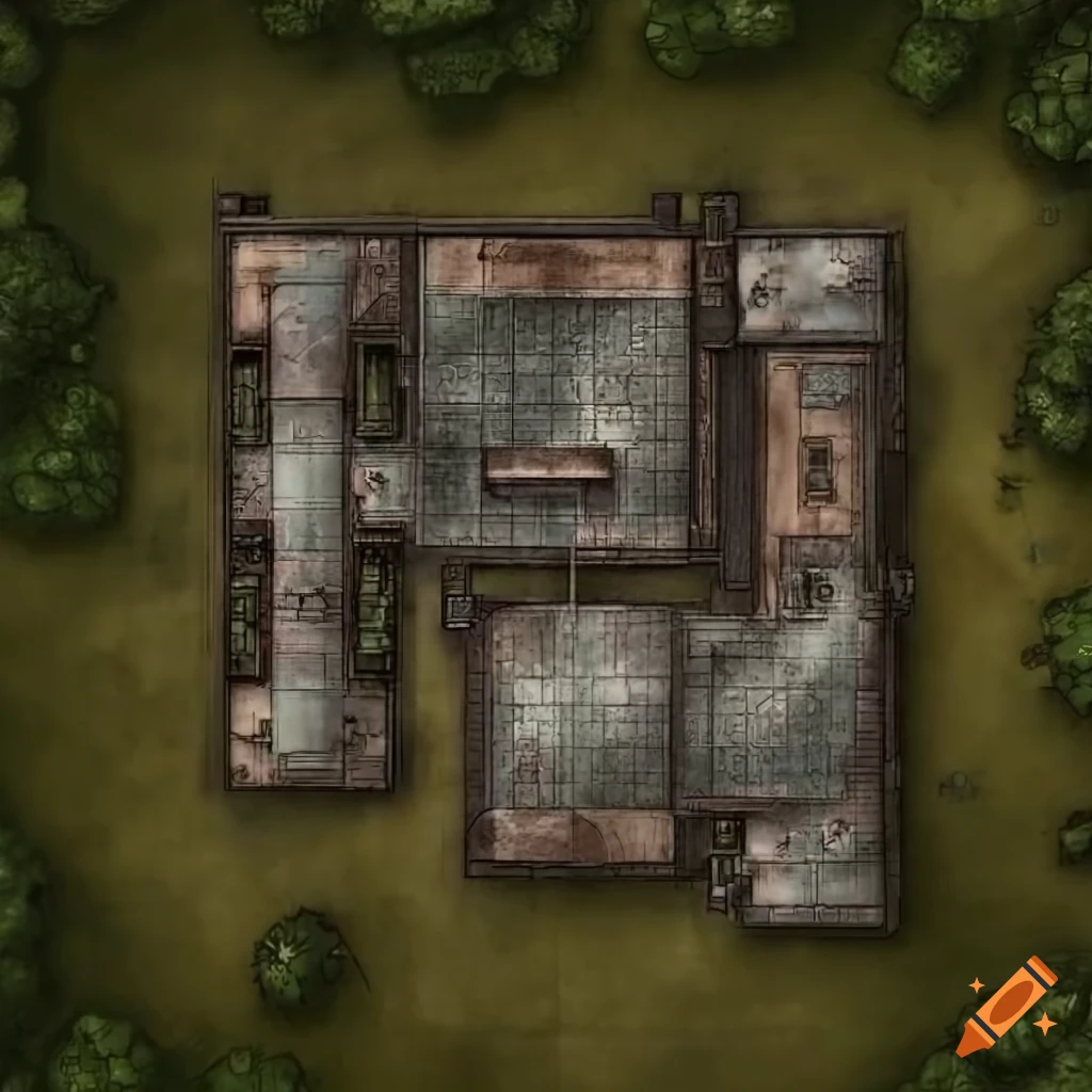 detailed battlemap of a hospital compound