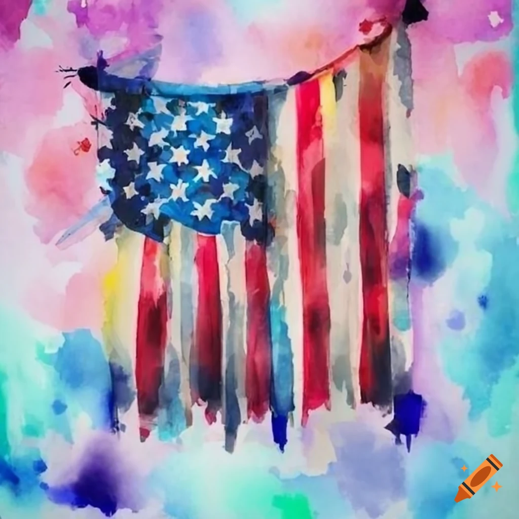 vertical watercolor american flag artwork