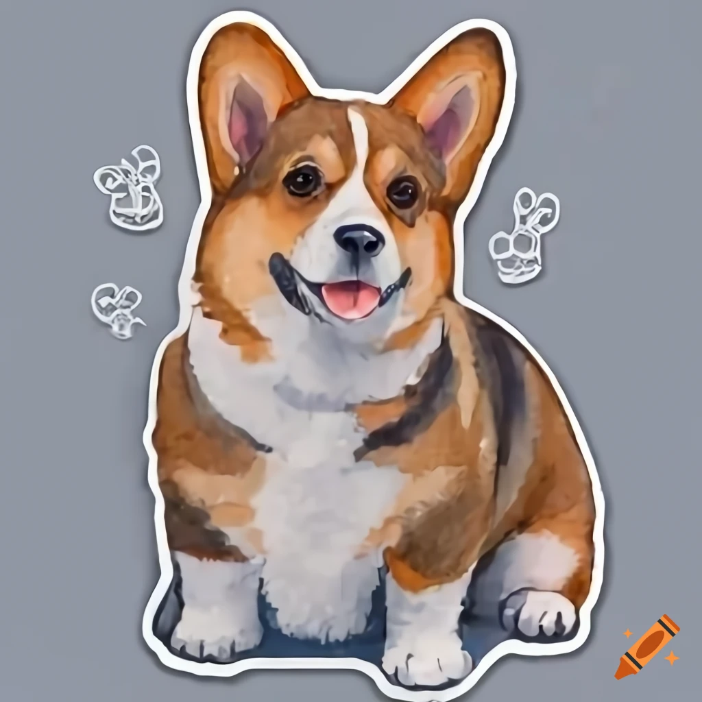 sticker of a cute corgi with white border