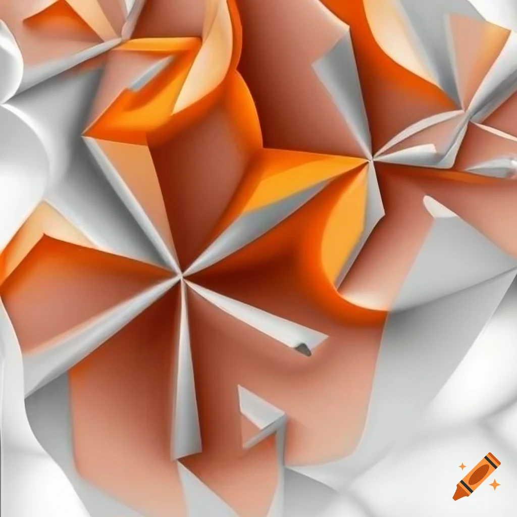 cubist abstract artwork with coral, amber, and silver hues