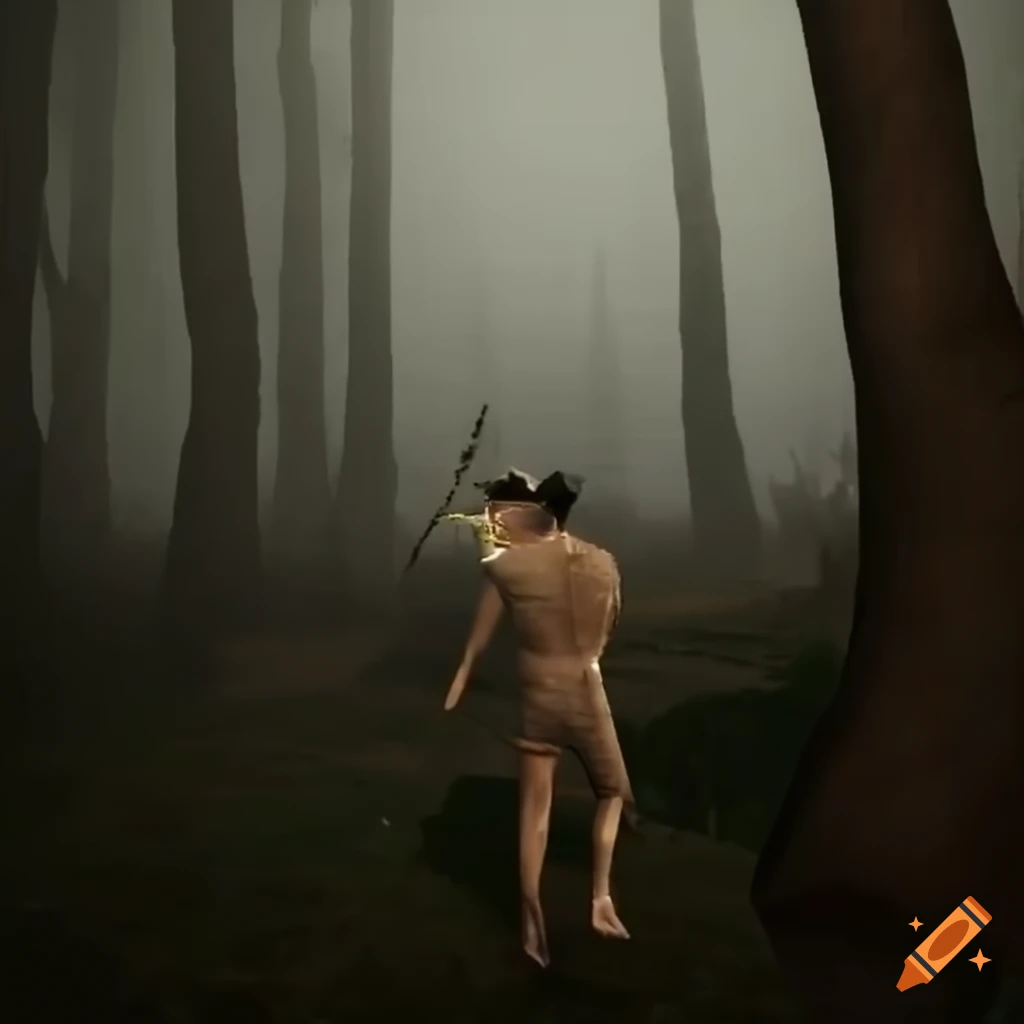 dark forest scene with a character smoking a cigarette