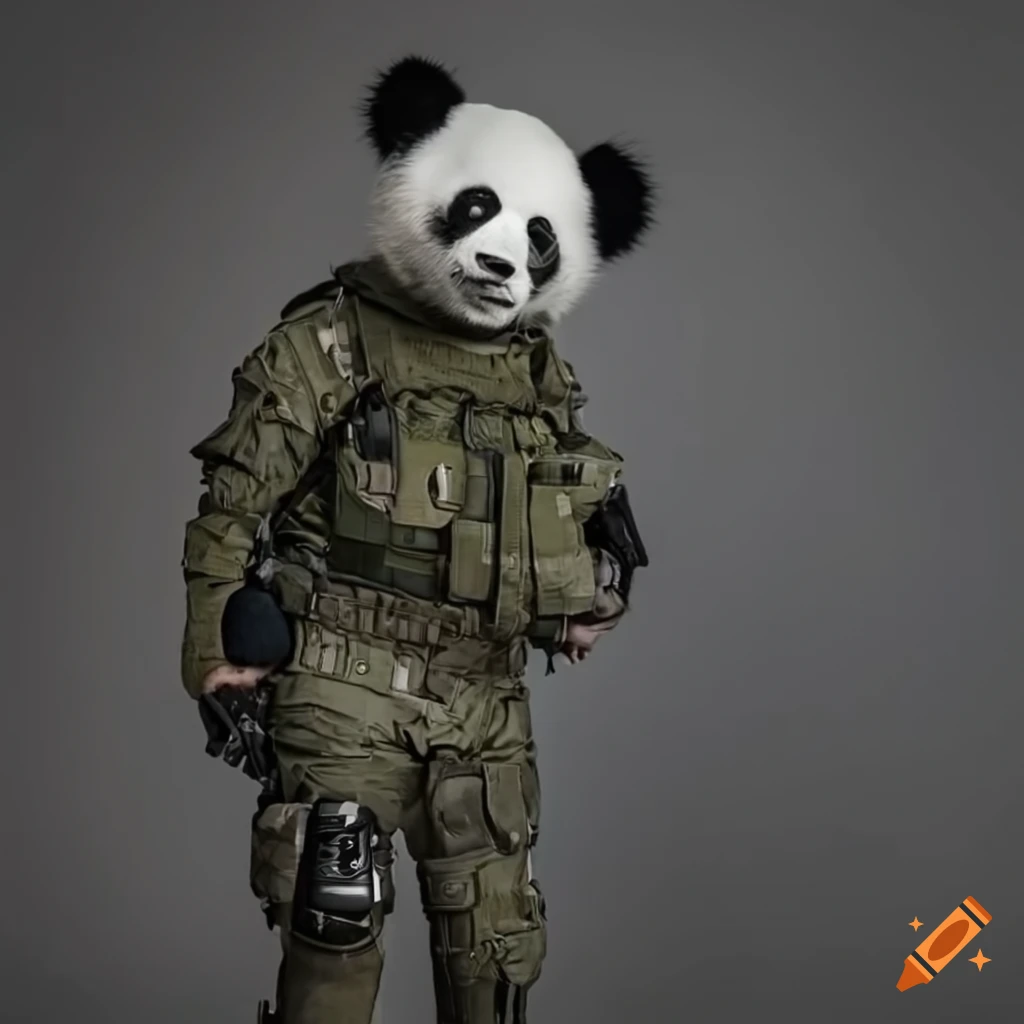 panda wearing a tactical suit