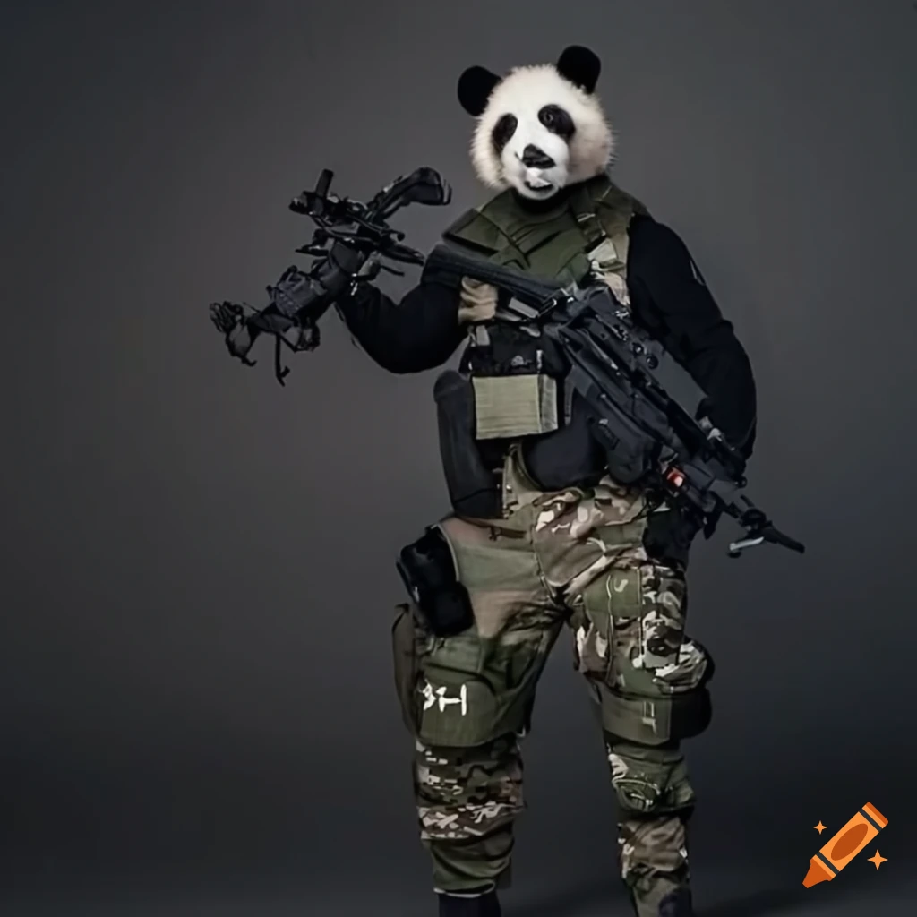 panda wearing a tactical suit