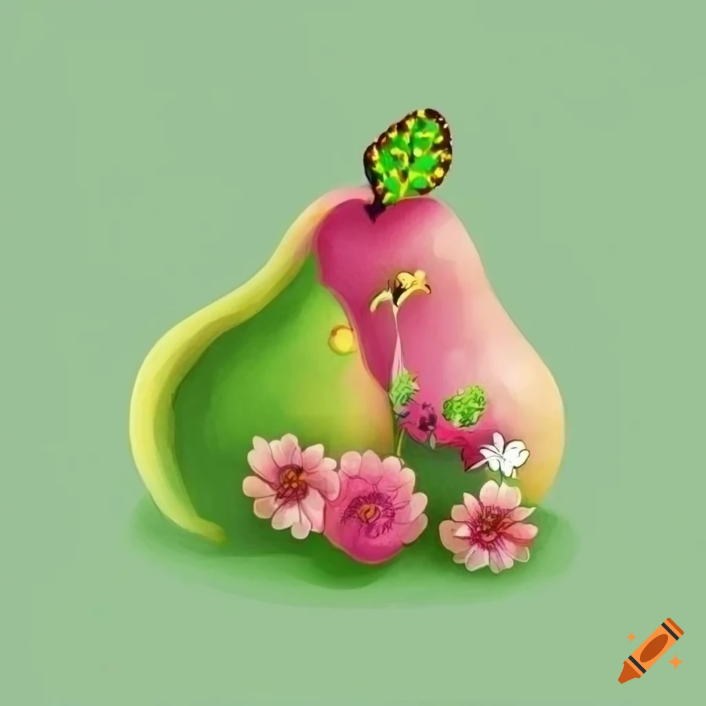 illustration of a happy pear and opuntia hugging in a garden