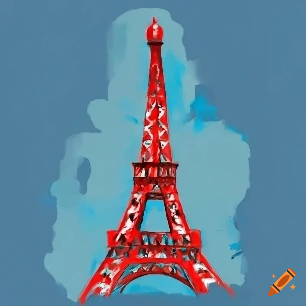 colorful painting of the red Eiffel Tower