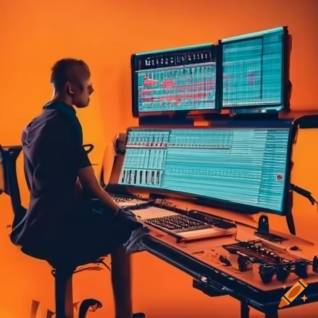 musician in an orange broadcast studio