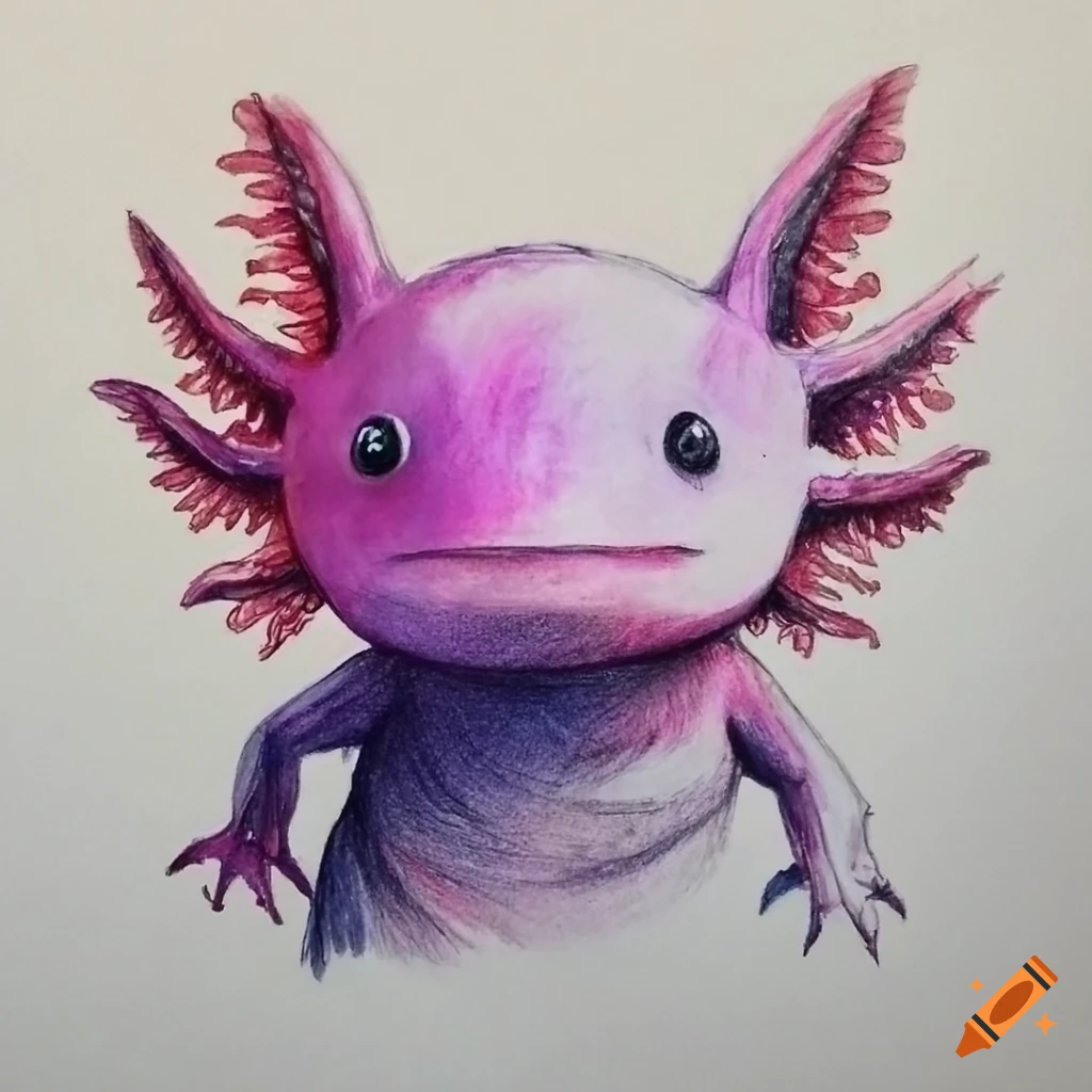 colored pencil sketch of an axolotl with magic sparkles