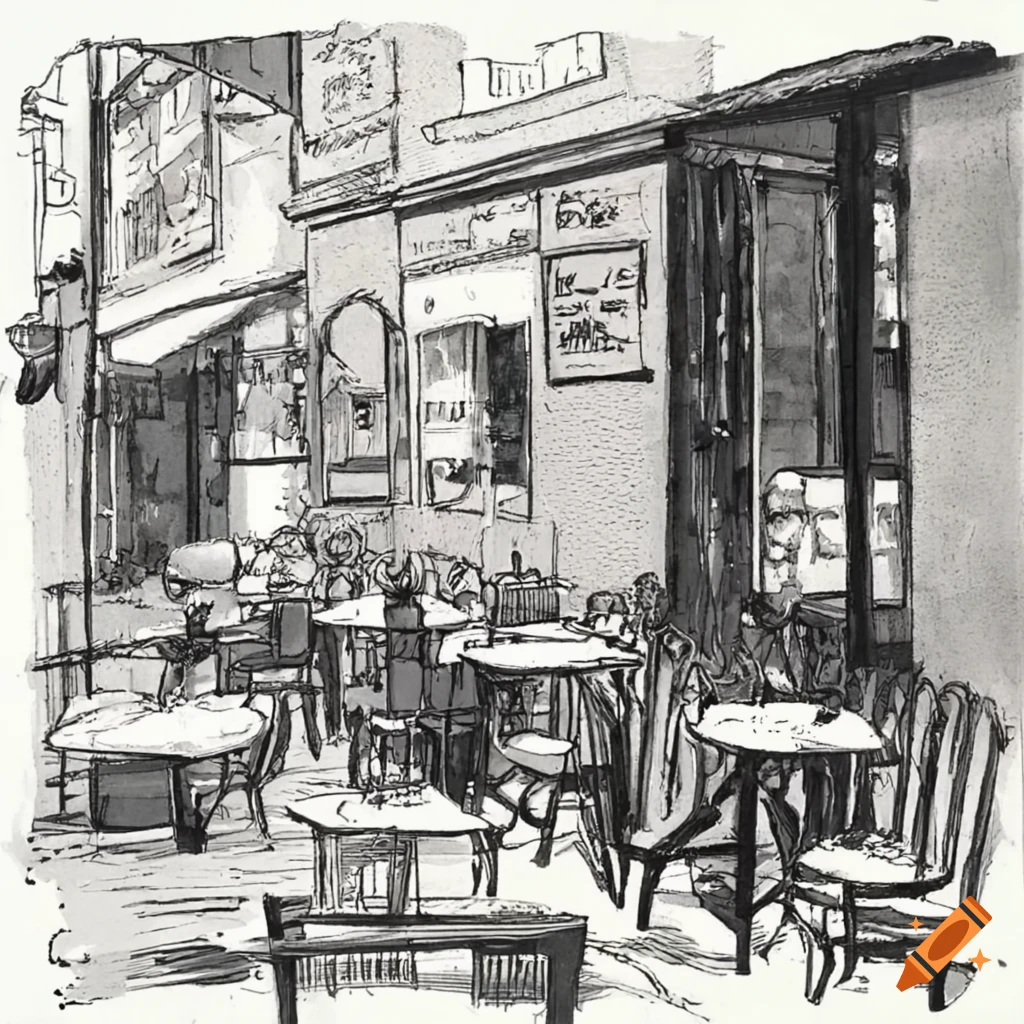 terrace of a bistro with the sign "In the 4 Seasons"