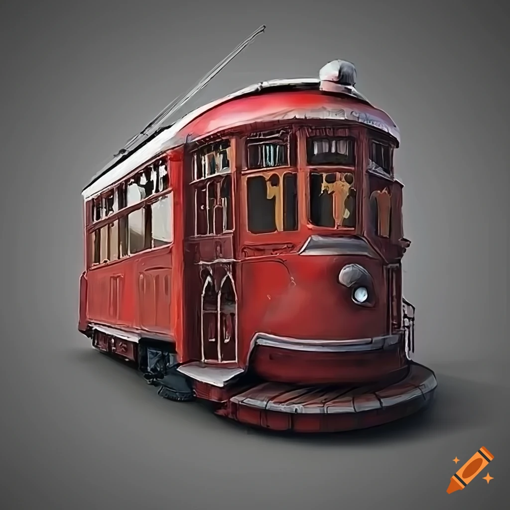 red dieselpunk streetcar