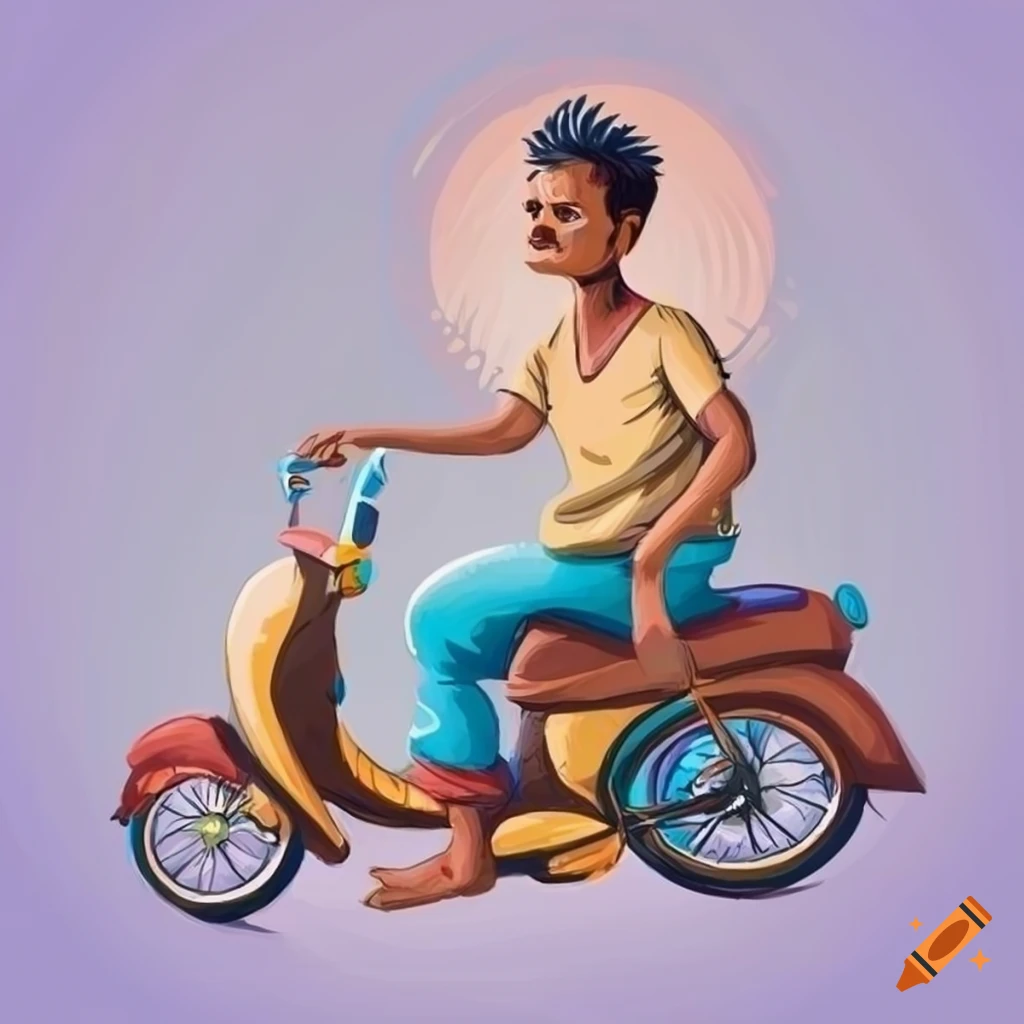 illustration of an Indian milkman on a bike