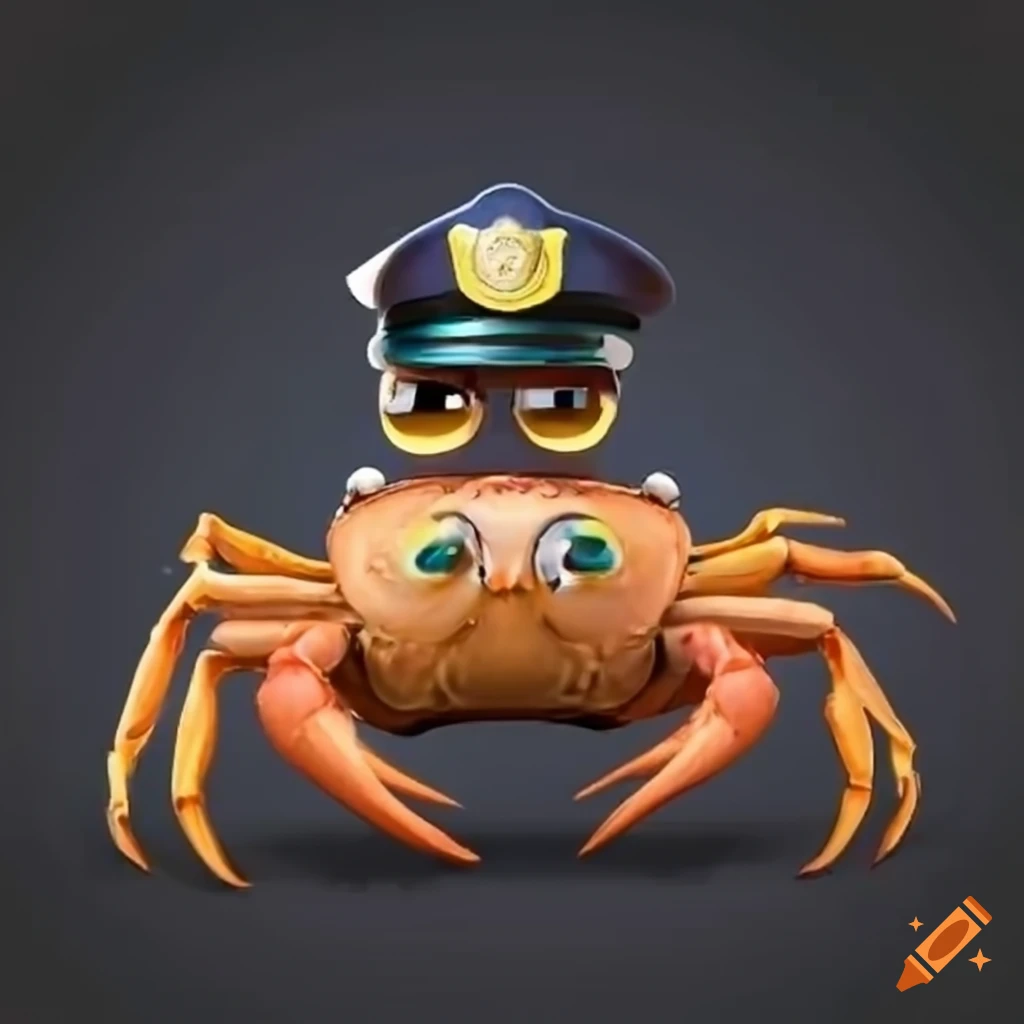 funny crab police officer with sunglasses and hat