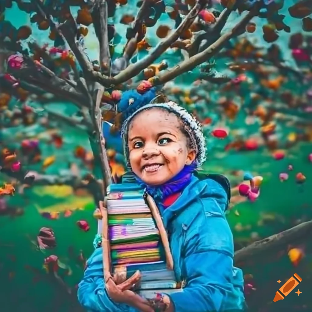 artistic depiction of crayons hanging from trees