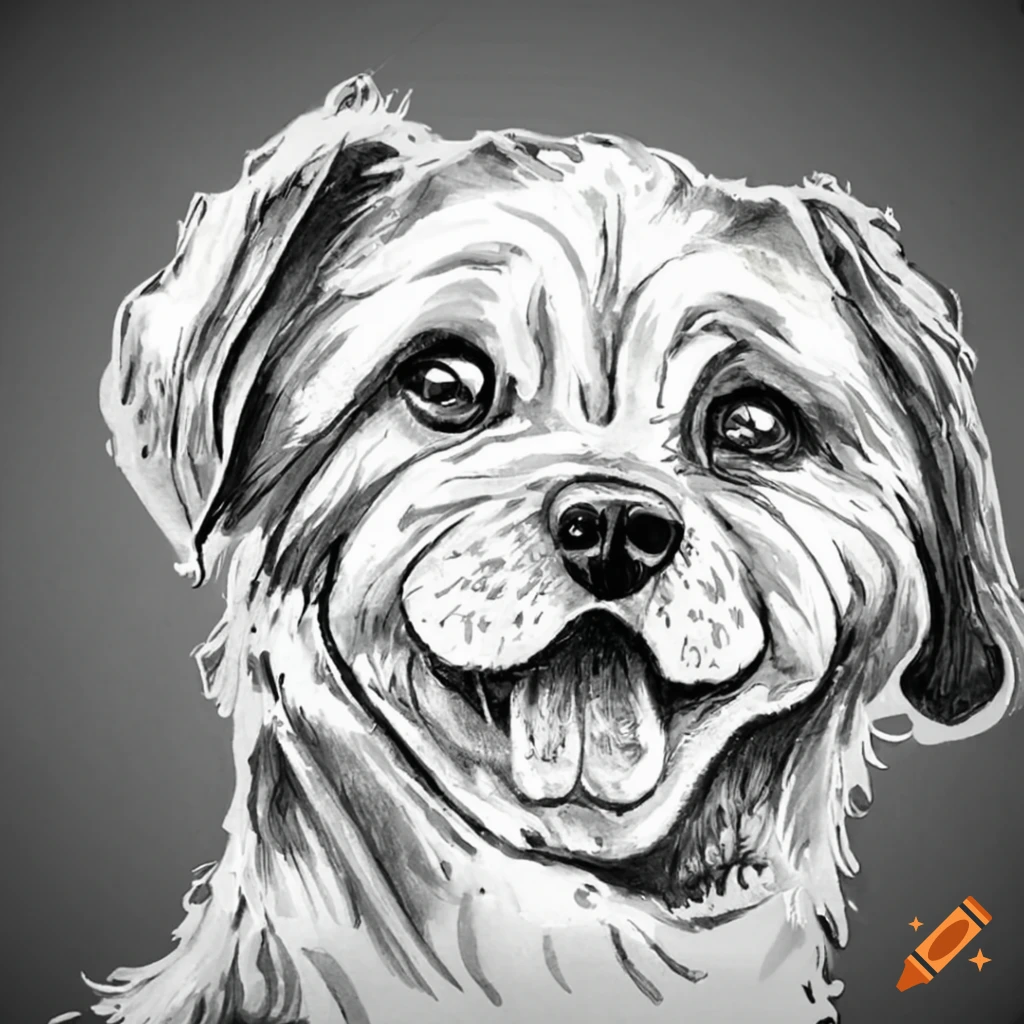 cute pencil drawing of happy dogs