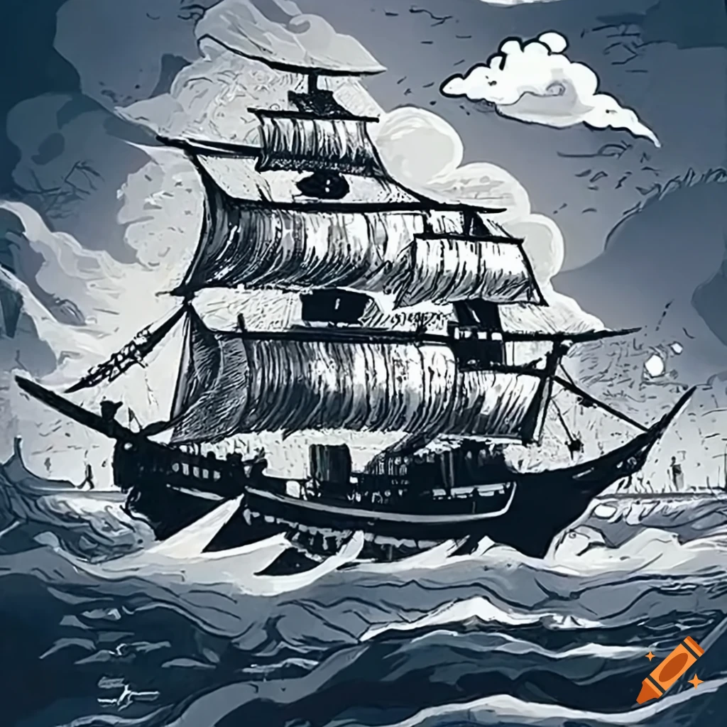epic fantasy art of a pirate ship sailing through magical clouds