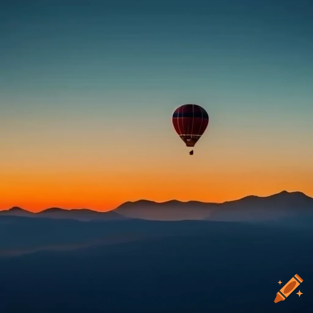 mosaic hot air balloon over a mountain at dawn