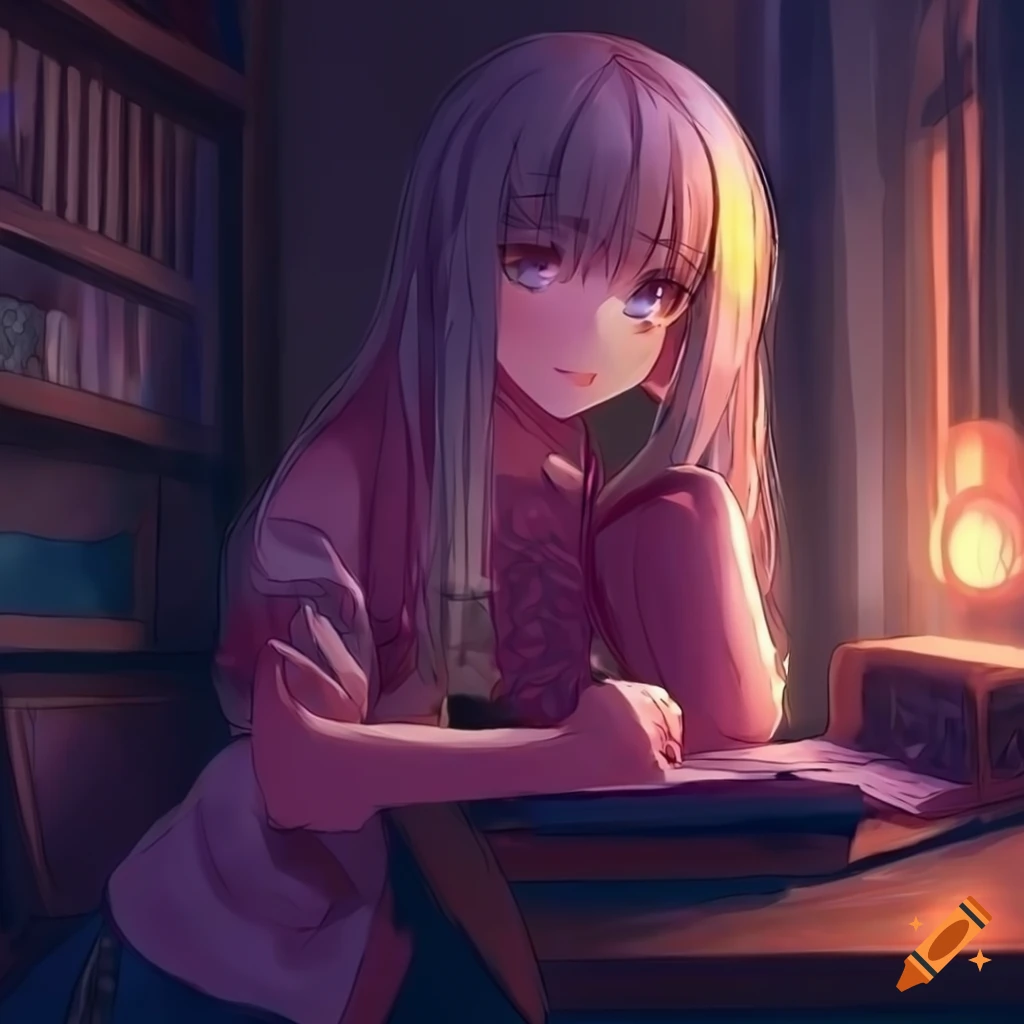 high-res image of a girl studying in a well-lit room