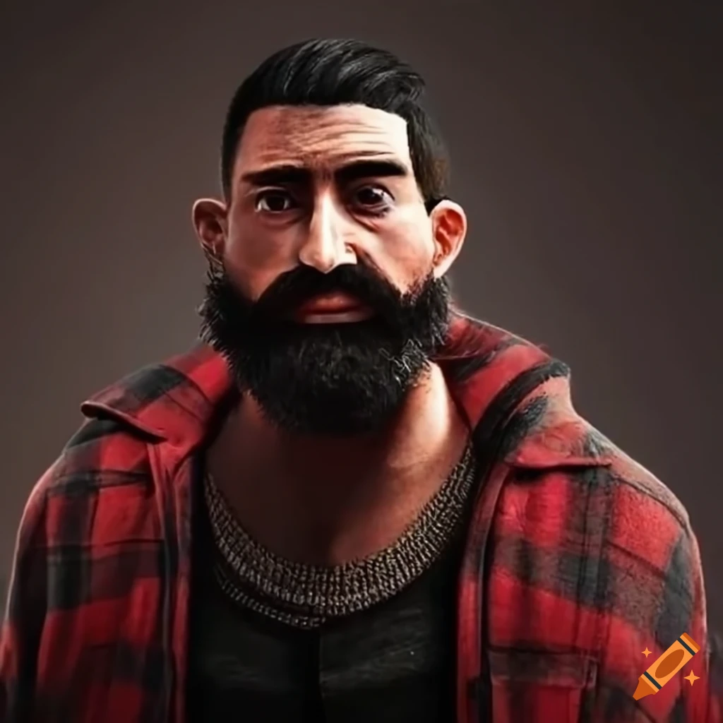 portrait of a rugged lumberjack with a scarred face