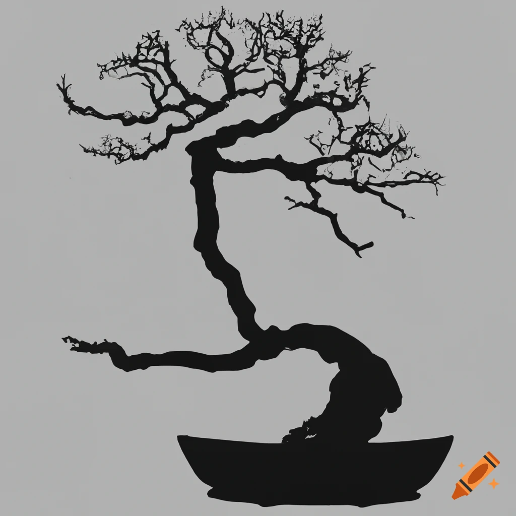 silhouettes of bonsai trees