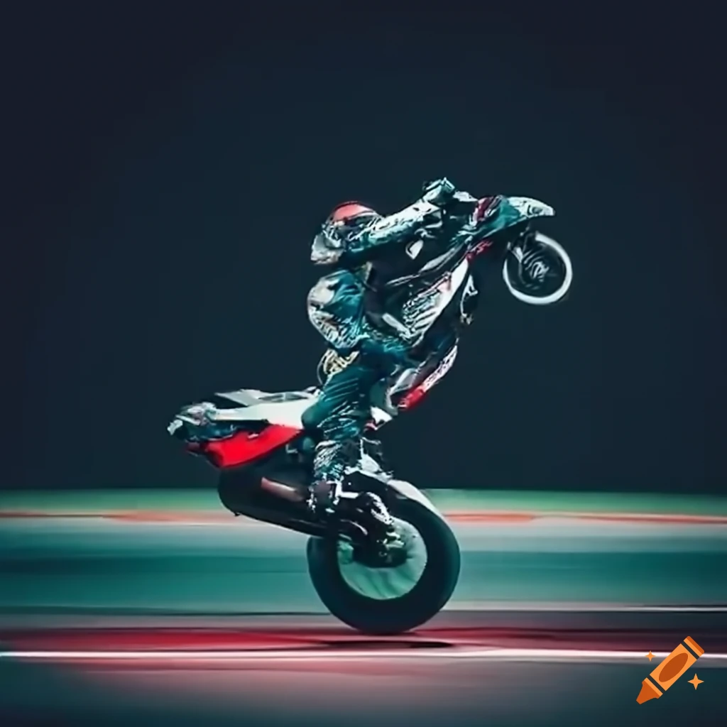 motorbike doing a wheelie on a race track