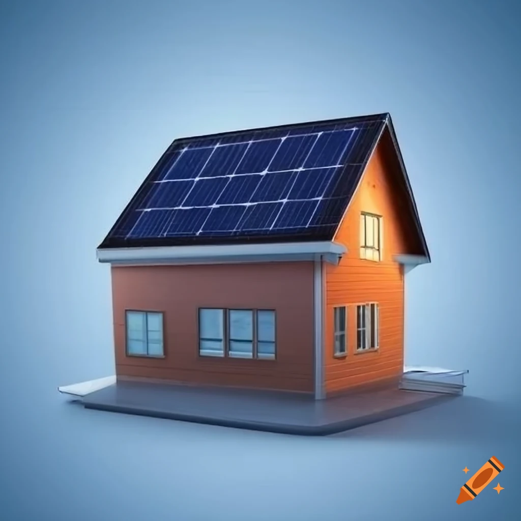 house with solar panels on white background