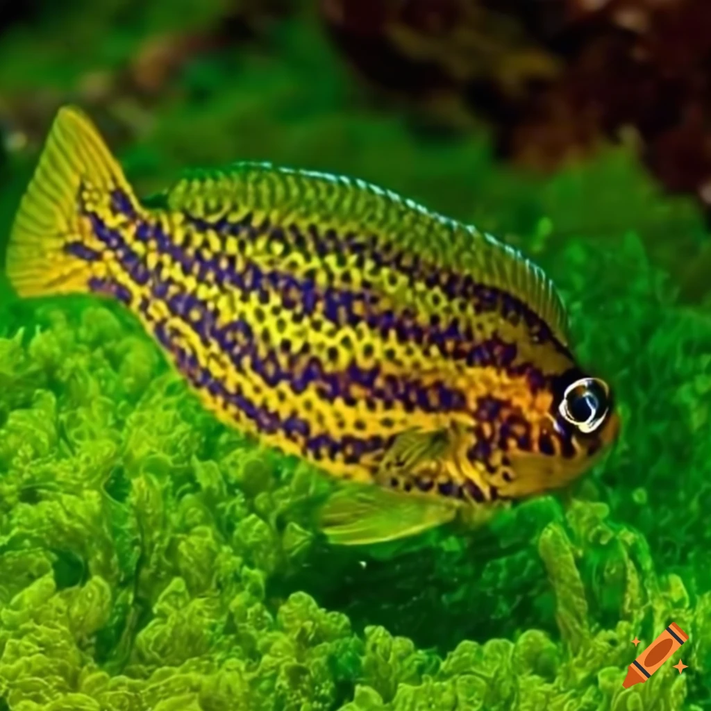 vibrantly colored fish with green algae