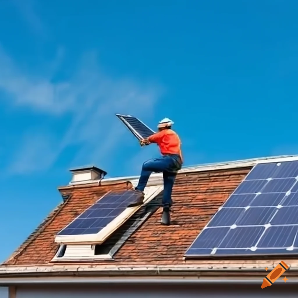 man installing solar panels on the roof