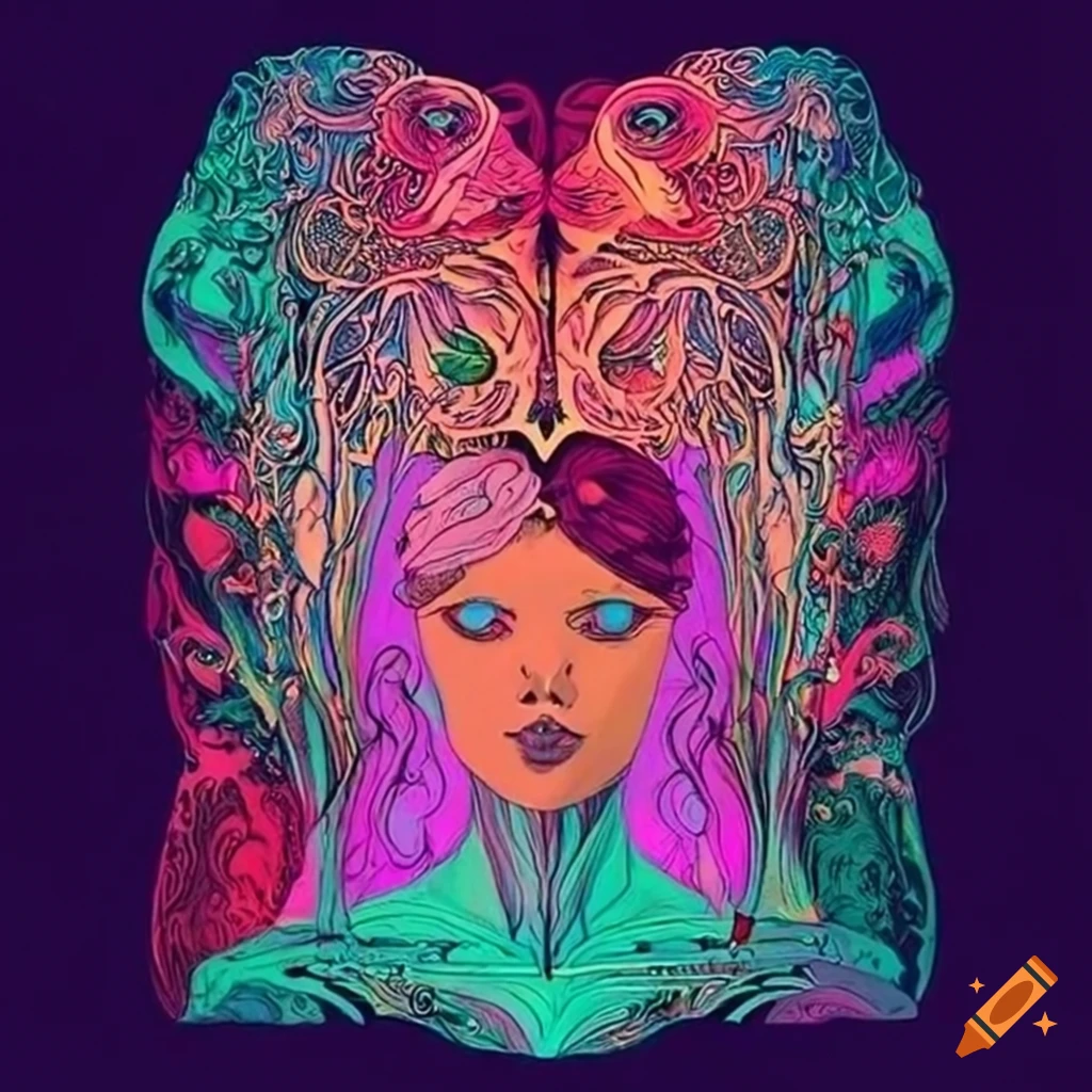 mind-bending artwork of The Lovers tarot card with MDMA elements