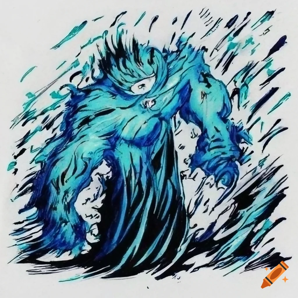 water elemental in 90s manga style