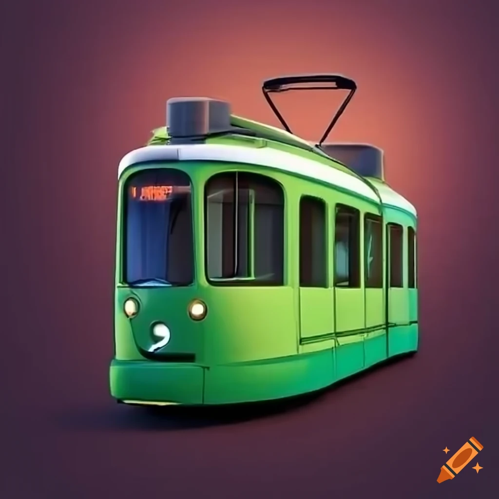 futuristic green tram in Kraków