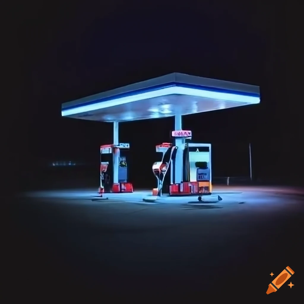 night scene of a solitary gas station