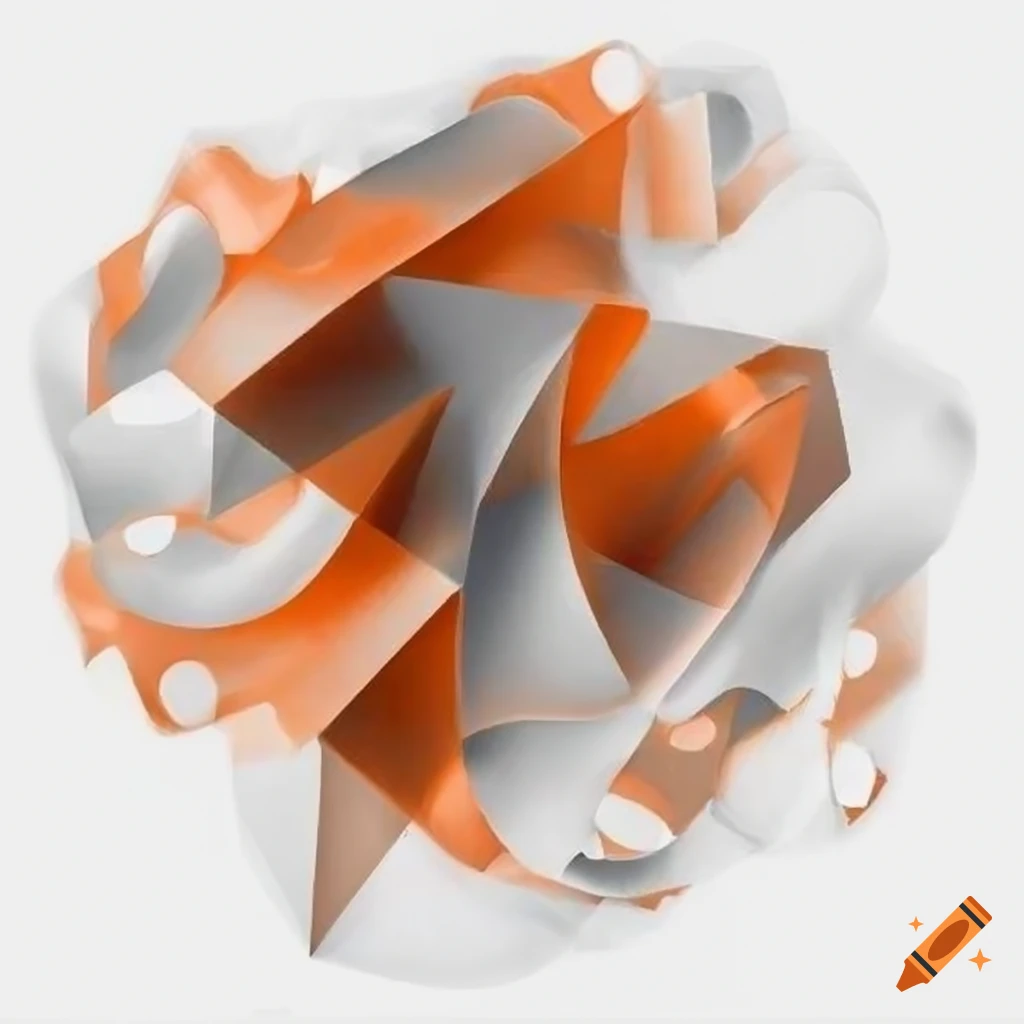 cubist abstract artwork with coral, amber, and silver hues