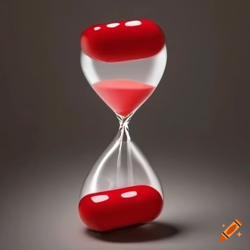 red pill inside a glass hourglass