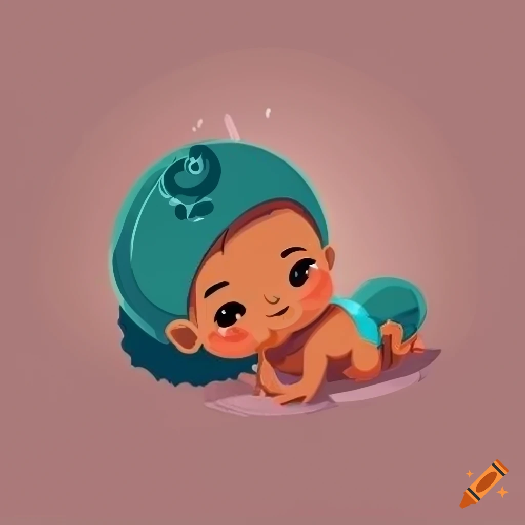 cartoon illustration of a newborn baby girl reaching out