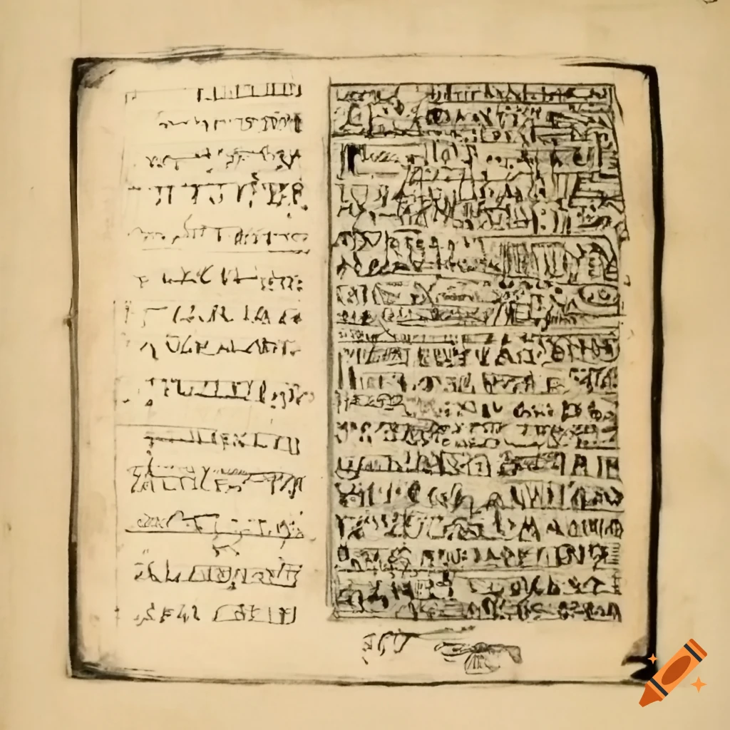 pencil art of a page from an ancient mysterious book