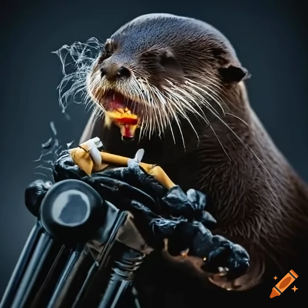 image of a otter riding a motorcycle and smoking